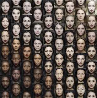  Арт-коллаж №2 из 54+9 портретов в виде цветового градиента. (Париж, Октябрь 2014 г.)